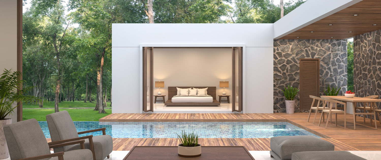 Modern contemporary pool villa 3d rendering image